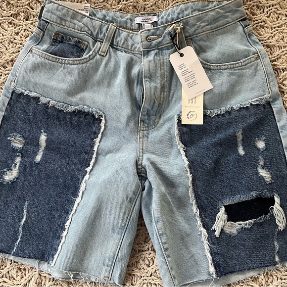 Forever 21 Pants - New Forever 21 Low Rise Wide Leg Loose Fit Denim Shorts 26 Patchwork Distress